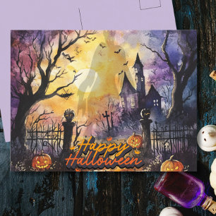 Cartão Postal De Festividades Casa Assombrada Luz de Halloween