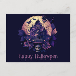 Cartão Postal De Festividades Casa Assombrada Roxa Gótica Escura Feliz Dia das B