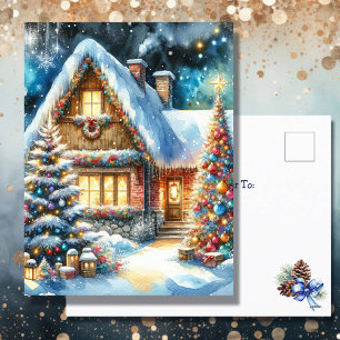 Cartão Postal De Festividades Casa Bonita Decorada com Decoração de Natal Festiv
