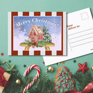 Cartão Postal De Festividades Casa de Biscoito de Natal Aquarela Cartão-Postal