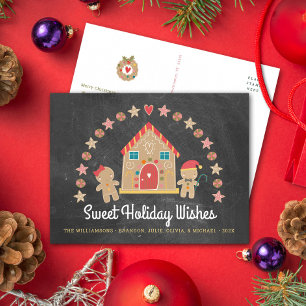 Cartão Postal De Festividades Casa de Biscoito de Natal Desejos Doces Lousa