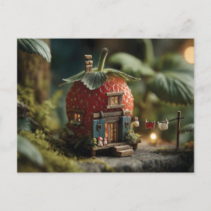 Cartão Postal De Festividades Casa de Fada de Morango com Linha de Roupa Miniatu