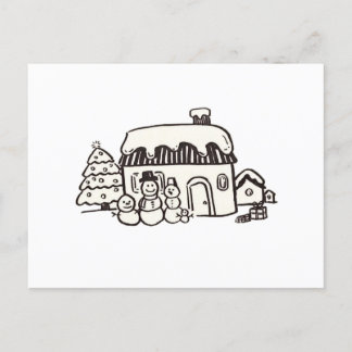 Cartão Postal De Festividades Casa de Natal com boneco de neve