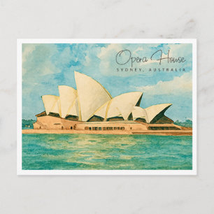 Cartão Postal De Festividades Casa de Ópera de Sydney Aquarela Viagem