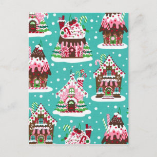Cartão Postal De Festividades Casa de pão de Natal alegre