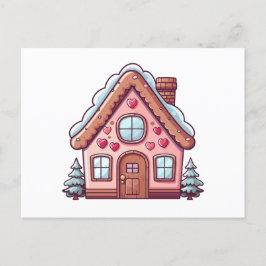 Cartão Postal De Festividades Casa de pão rosa-claro