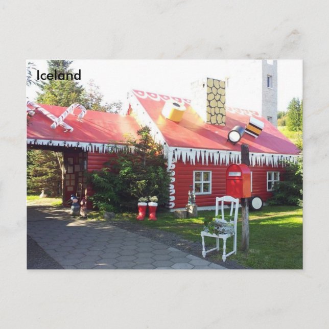 Cartão Postal De Festividades Casa do Natal perto de Akureyri, Islândia (Frente)