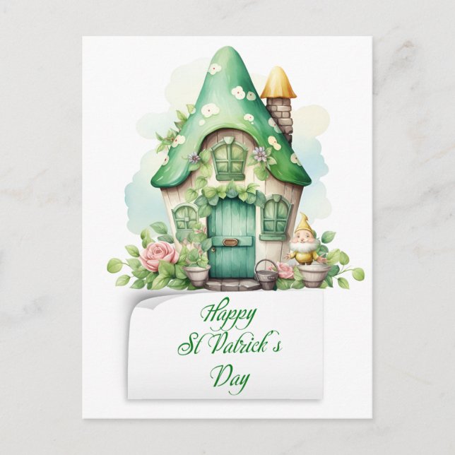 Cartão Postal De Festividades Casa Leprechaun do Dia de São Patrício (Frente)