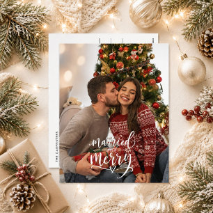 Cartão Postal De Festividades Casados e Alegres Natal de Recém-casados