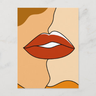 Cartão Postal De Festividades Casal Abstrato Minimalista Vintage Beijando