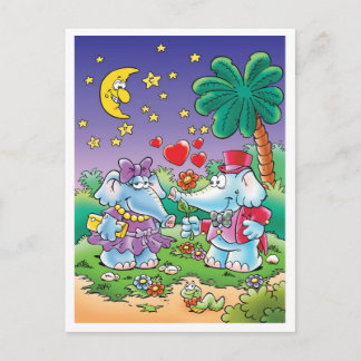 Cartão Postal De Festividades casal bonito do elefante dos namorados