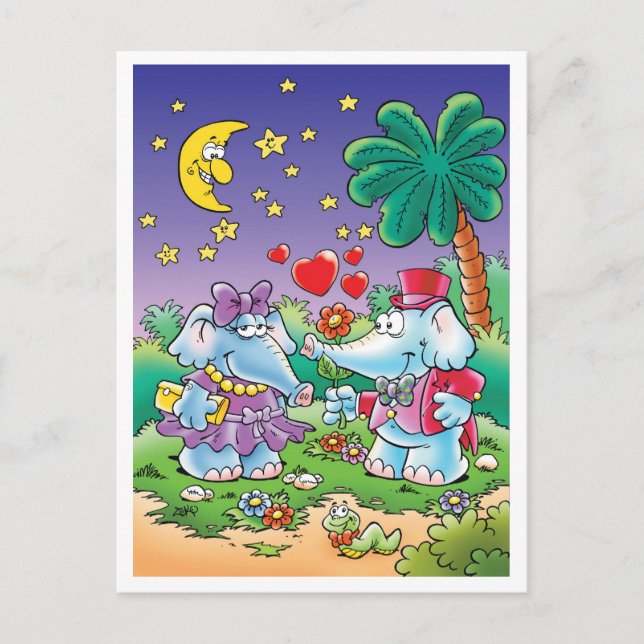 Cartão Postal De Festividades casal bonito do elefante dos namorados (Frente)