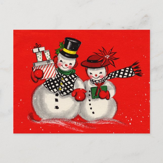 Cartão Postal De Festividades Casal Cute Snowman (Frente)