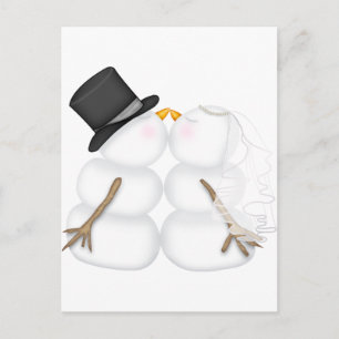 Cartão Postal De Festividades Casal de Boneco de Neve Beijando Adorável