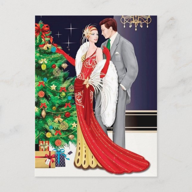 Cartão Postal De Festividades Casal de colheita de arte festiva deco (Frente)