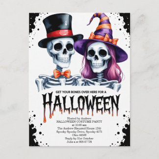 Cartão Postal De Festividades Casal de Esqueleto de Halloween