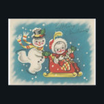 Cartão Postal De Festividades Casal do boneco de neve do Feliz Natal do vintage<br><div class="desc">Imagem adorável do natal vintage que caracteriza um casal do boneco de neve.</div>