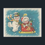 Cartão Postal De Festividades Casal do boneco de neve do Feliz Natal do vintage<br><div class="desc">Imagem adorável do natal vintage que caracteriza um casal do boneco de neve.</div>