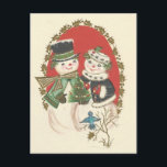 Cartão Postal De Festividades Casal do boneco de neve do natal vintage<br><div class="desc">Imagem adorável do casal da neve do natal vintage.</div>