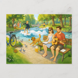 Cartão Postal De Festividades Casal em Bench no jardim inglês de Eisbach em Muni