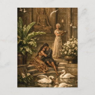 Cartão Postal De Festividades Casal no Jardim do Cisne Retro Orientalismo