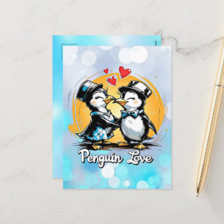 Cartão Postal De Festividades Casal Pinguim Encantador