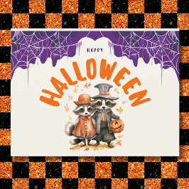 Cartão Postal De Festividades Casal Whimssic Happy Halloween Raccoon