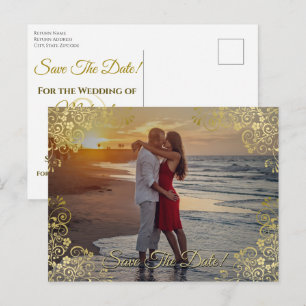 Cartão Postal De Festividades Casamento de Arquivo Dourado Salve o Cartão com f