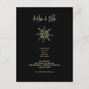 Cartão Postal De Festividades Casamento de arte floral de ouro negro minimalista
