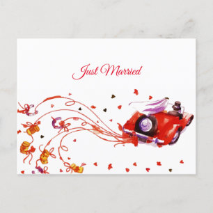 Cartão Postal De Festividades Casamento de Casal Doce Recém-Casados Aquarela 