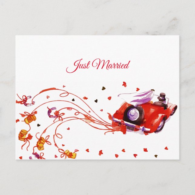Cartão Postal De Festividades Casamento de Casal Doce Recém-Casados Aquarela  (Frente)