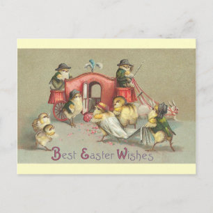 Cartão Postal De Festividades Casamento de Páscoa Vintage - Carruagem