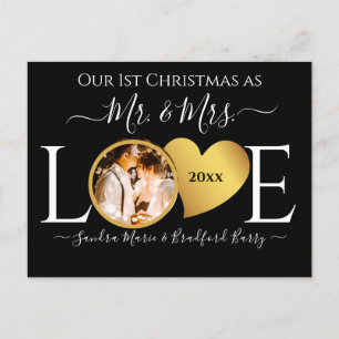 Cartão Postal De Festividades Casamento Dourado Negro Nome de Natal Sr. Sra. Ce