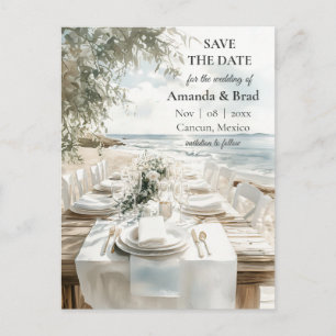 Cartão Postal De Festividades Casamento Elegante na Praia com Salve o Dia