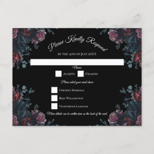 Cartão Postal De Festividades Casamento Floral Negro Elegante Negro Gótico
