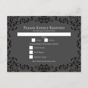 Cartão Postal De Festividades Casamento Gótico com Redemoinho Cinza e Preto
