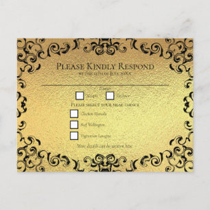 Cartão Postal De Festividades Casamento Gótico Dourado e Negra