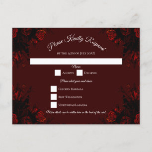 Cartão Postal De Festividades Casamento Gótico Elegante Floral Vermelho Profund