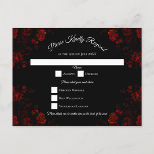 Cartão Postal De Festividades Casamento Gótico Elegante Floral Vermelho Profundo