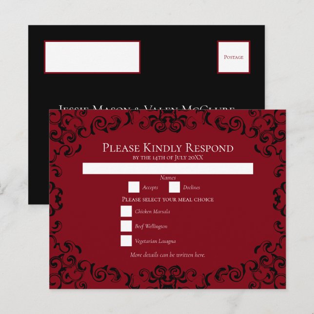 Cartão Postal De Festividades Casamento Gótico Negra Vermelha (Frente/Verso)