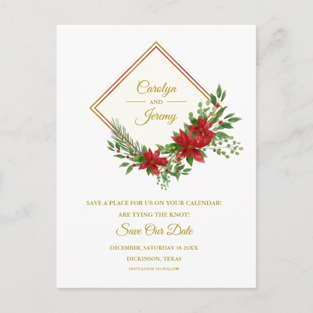 Cartão Postal De Festividades Casamento inspirado por Diamod & Poinsettias (Frente)