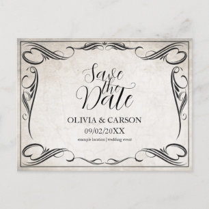Cartão Postal De Festividades Casamento Vintage Preto Art Deco Save the Date