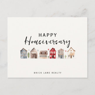 Cartão Postal De Festividades Casas Aquarela Fofas Feliz Aniversário da Casa