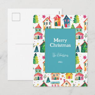 Cartão Postal De Festividades Casas de Natal Adoráveis