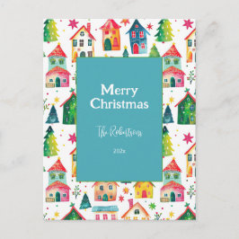Cartão Postal De Festividades Casas de Natal Adoráveis