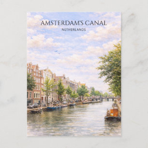 Cartão Postal De Festividades Casas do Canal Holandês Cartão de Arte em Aquarela