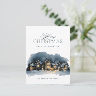Cartão Postal De Festividades Casas Nevadas Encantadoras à Noite Feliz Natal