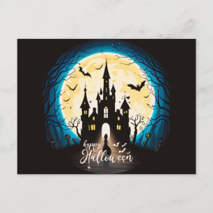 Cartão Postal De Festividades Castelo Assombrado Feliz Halloween Sinistro