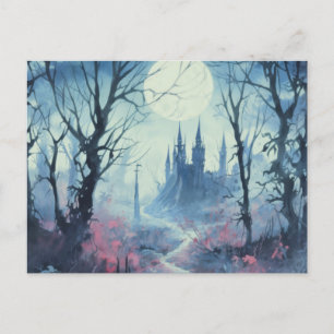 Cartão Postal De Festividades Castelo Gótico Full Moon Forest Halloween