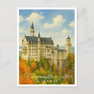 Cartão Postal De Festividades Castelo Neuschwanstein Baviera Aquarela